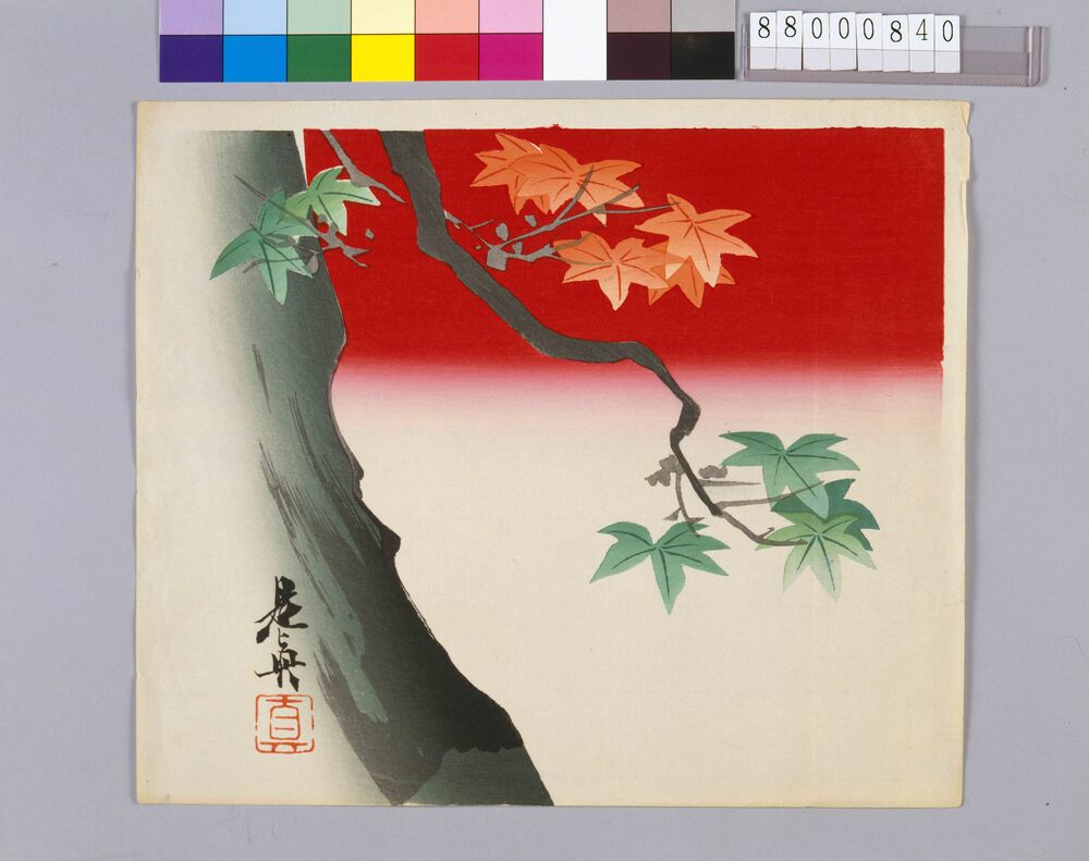 作品画像:榛原聚玉堂版団扇絵 暁紅葉