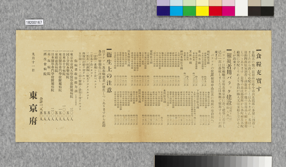作品画像:ビラ 食糧充実す・罹災者用バラック建設・衛生上の注意