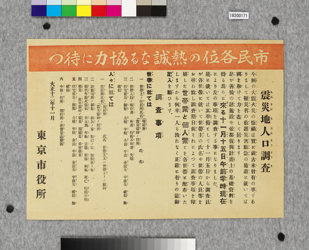 作品画像：ビラ　震災地人口調査