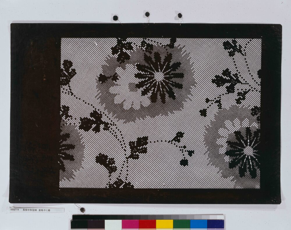 作品画像:長板中形型紙 菱格子に菊