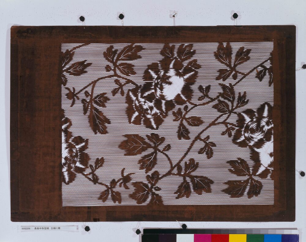 作品画像:長板中形型紙 立縞に菊