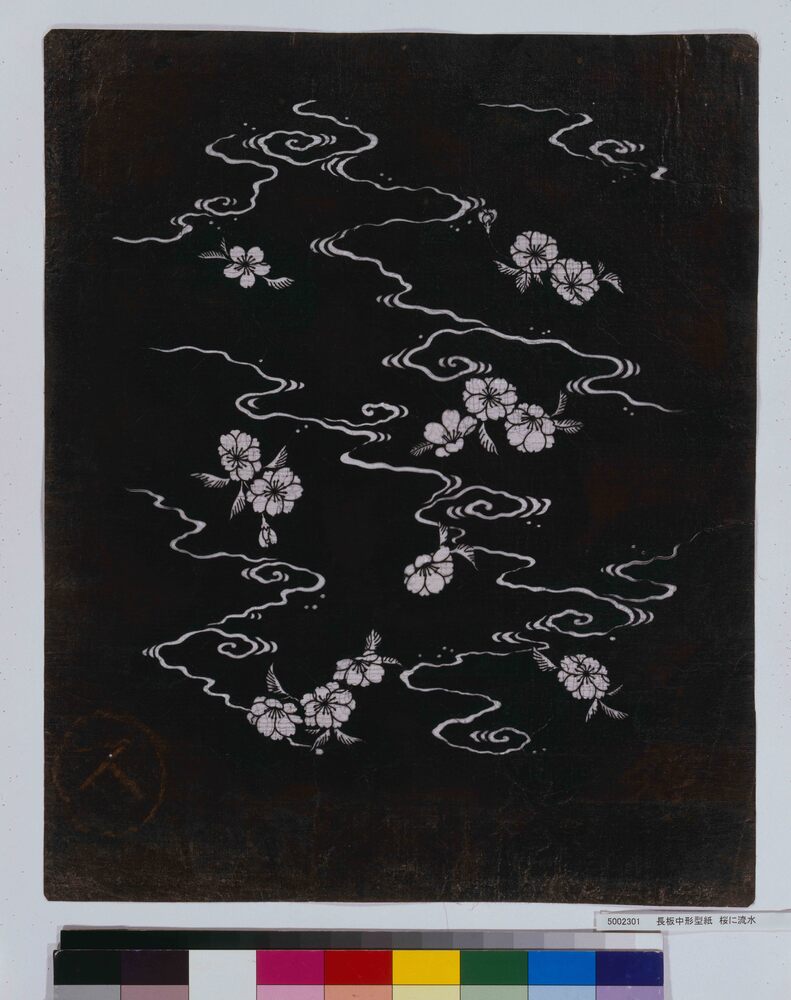 作品画像:長板中形型紙 桜に流水