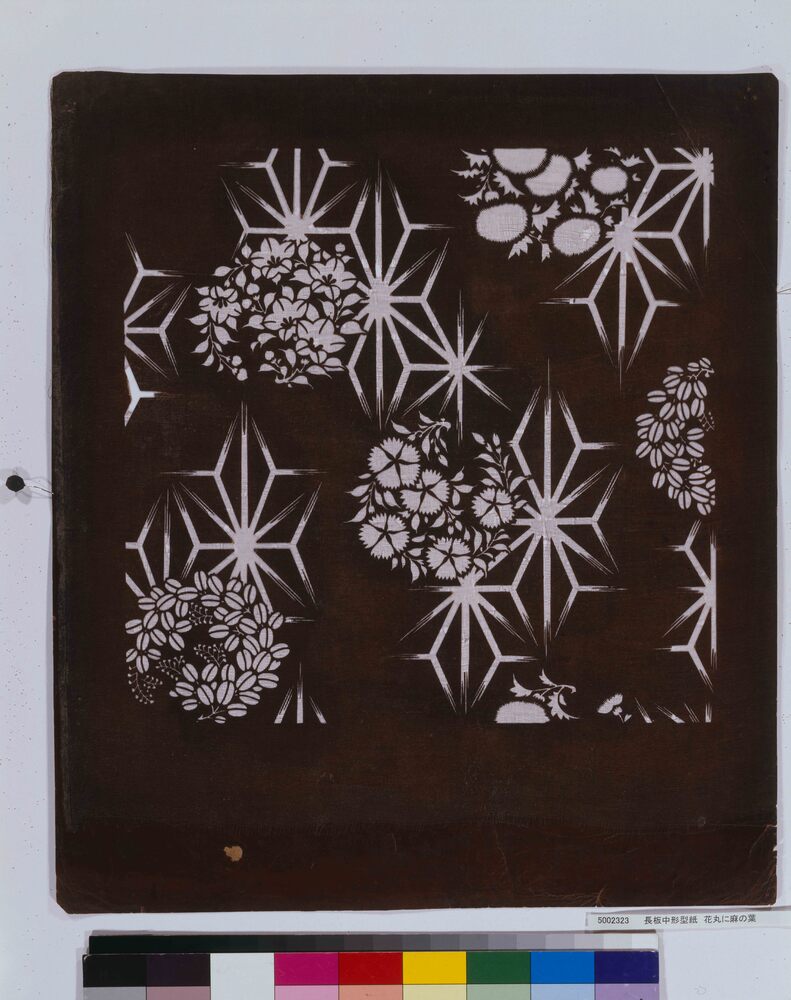 作品画像:長板中形型紙 花丸に麻の葉