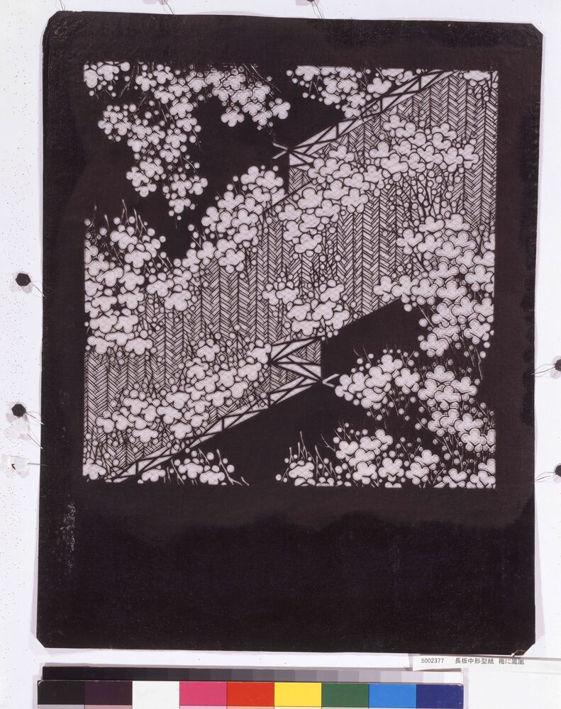 作品画像:長板中形型紙 梅に鳳凰