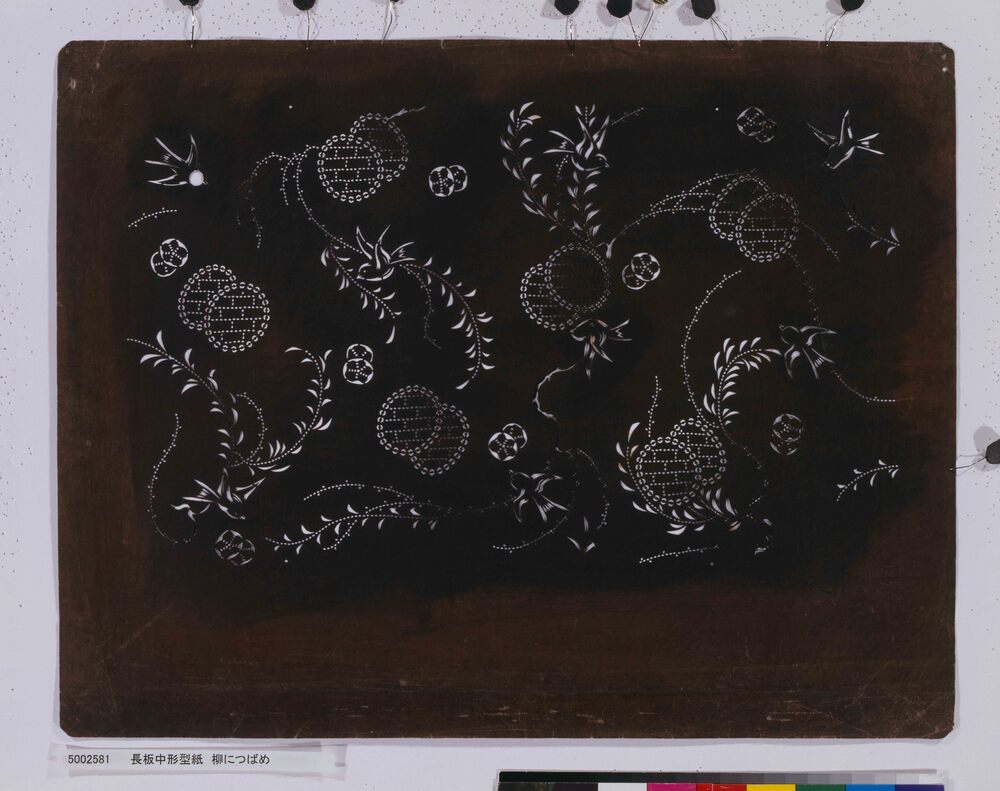 作品画像：長板中形型紙 柳につばめ