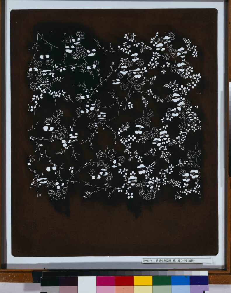 作品画像：長板中形型紙 萩に花(中判 追掛)
