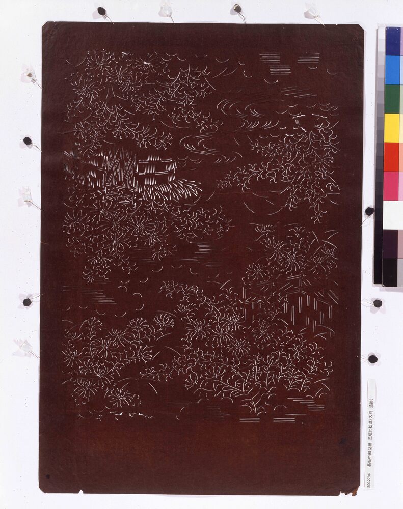 作品画像：長板中形型紙 芝垣に秋草(大判 追掛)