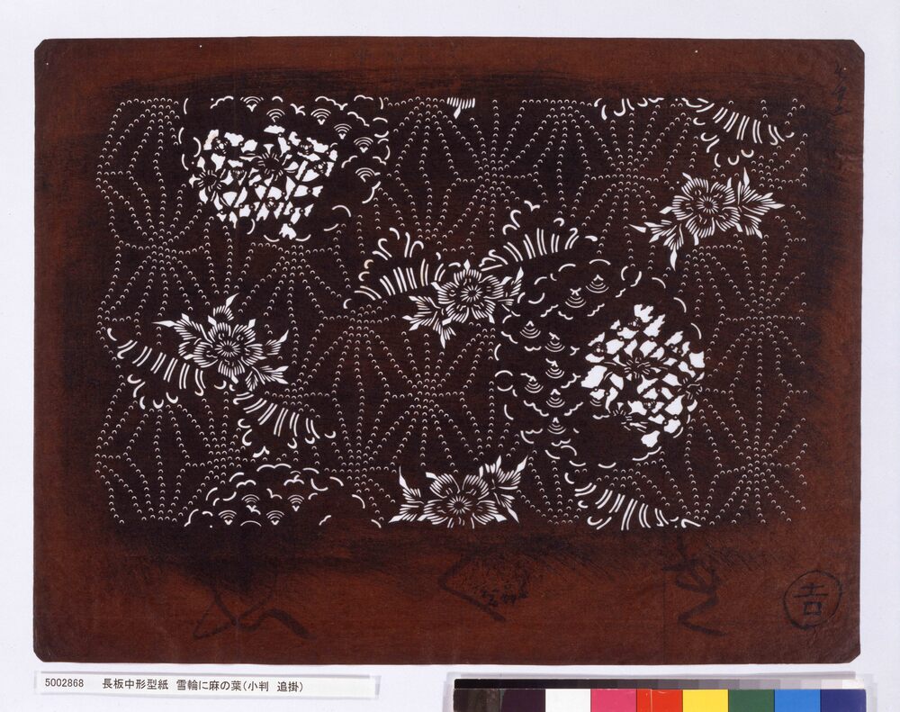作品画像：長板中形型紙 雪輪に麻の葉(小判 追掛)