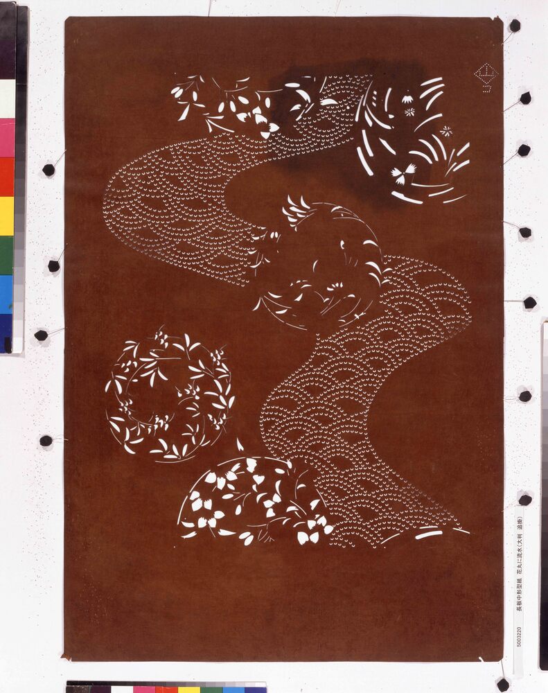 作品画像:長板中形型紙 花丸に流水(大判 追掛)