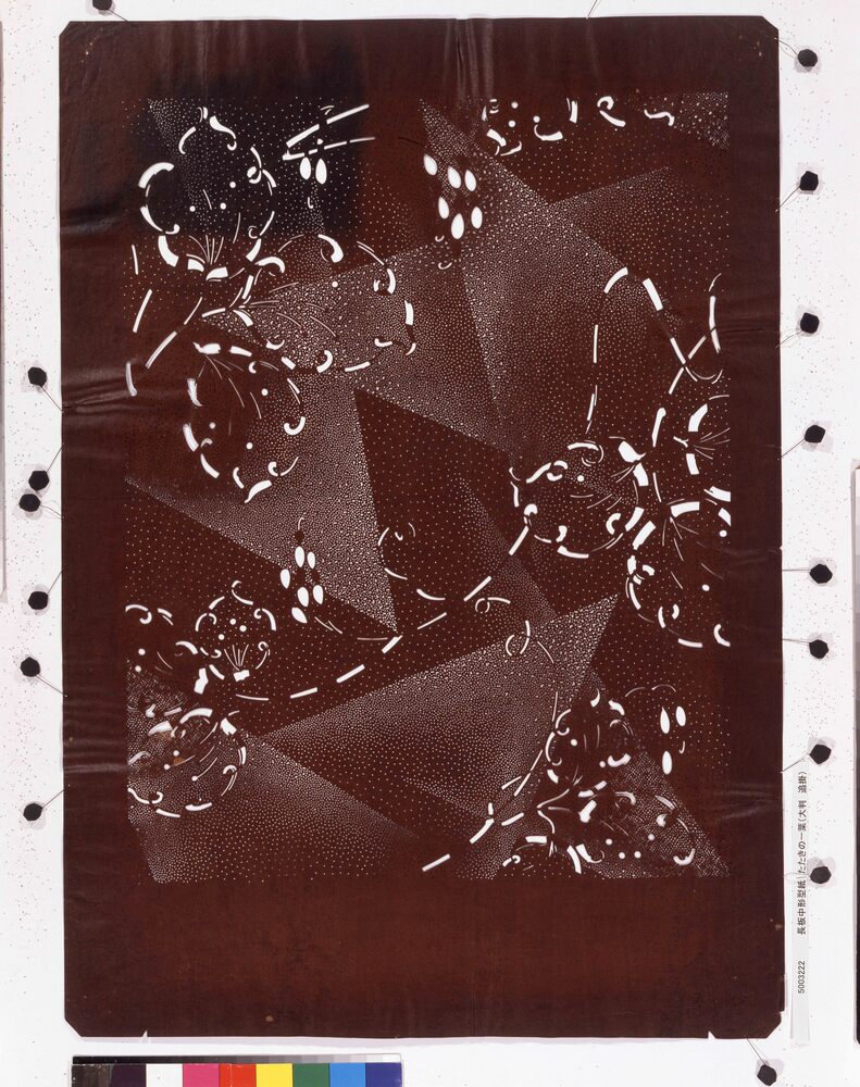 作品画像:長板中形型紙 たたきの一葉(大判 追掛)