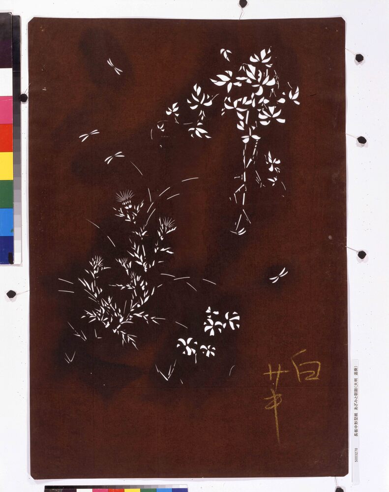 作品画像:長板中形型紙 あざみと朝顔(大判 追掛)