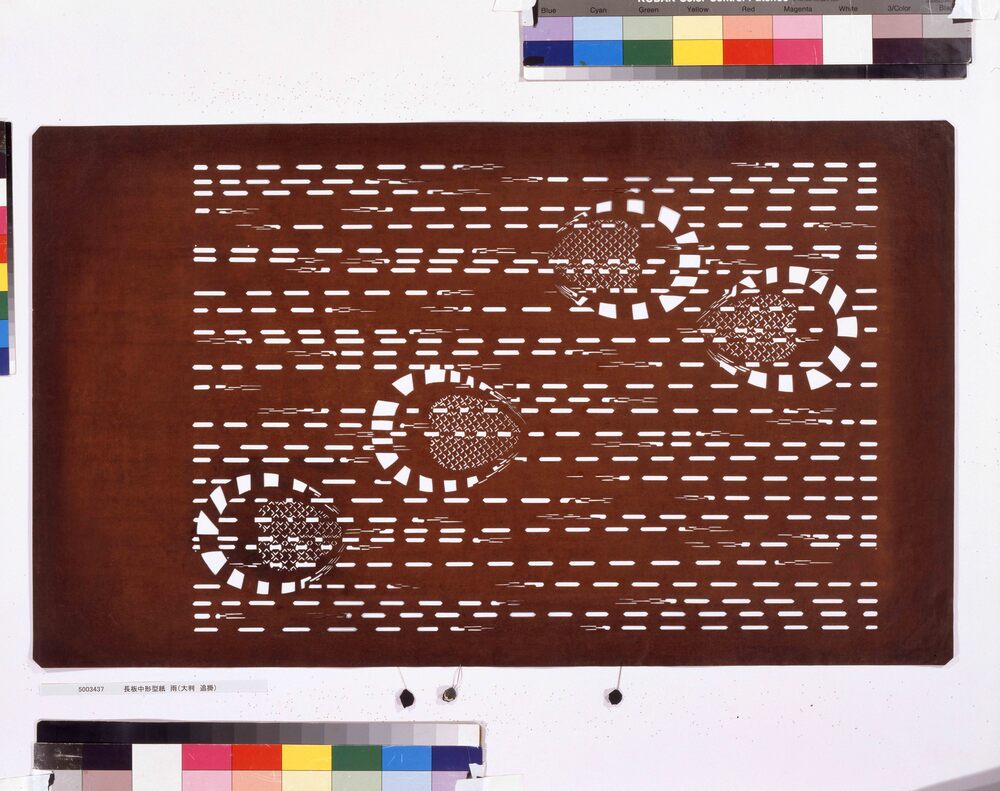 作品画像:長板中形型紙 雨(大判 追掛)