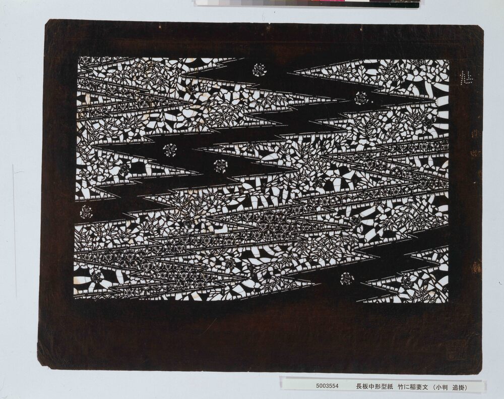 作品画像:長板中形型紙 竹に稲妻文 (小判 追掛)