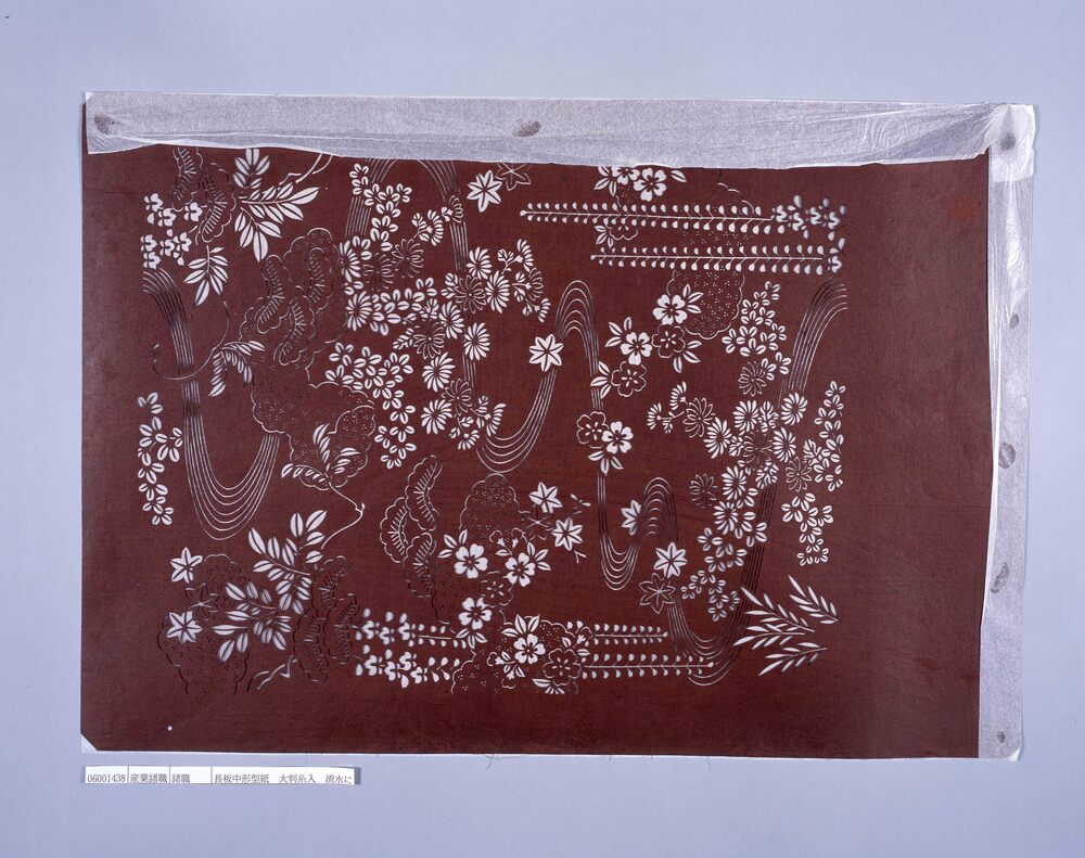 作品画像:長板中形型紙 大判糸入 流水に春秋草花文