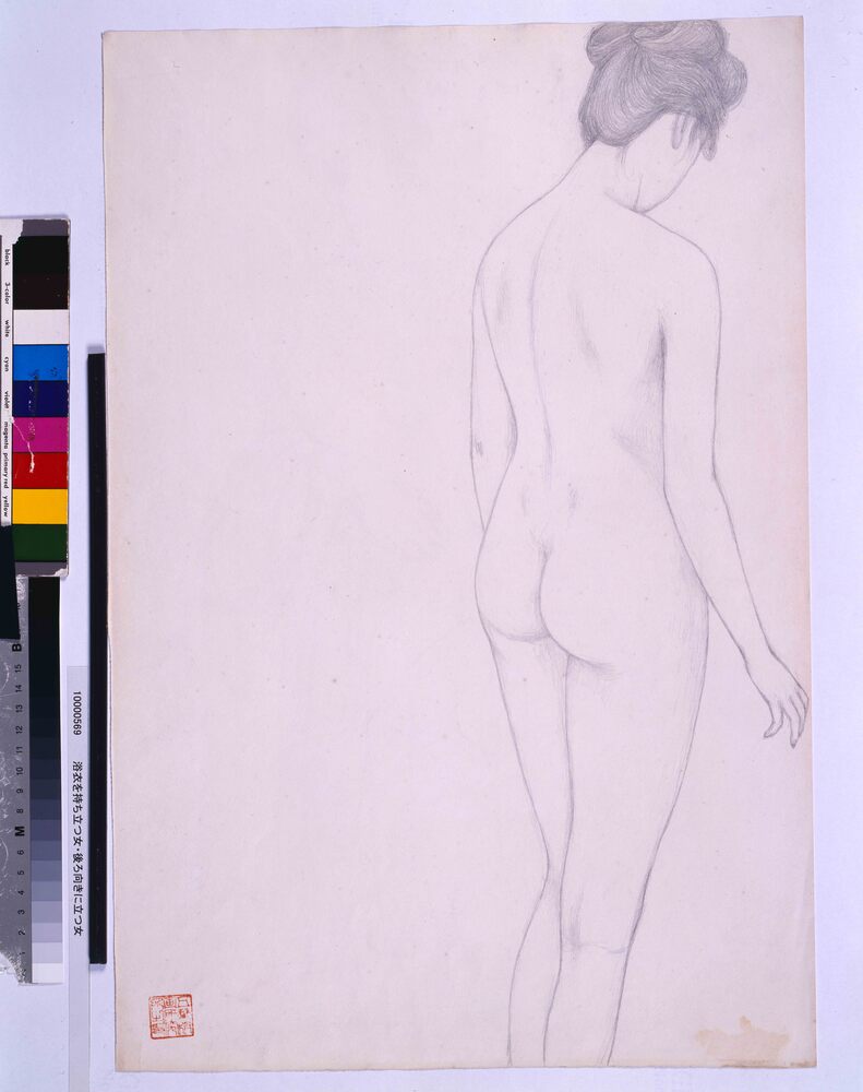 作品画像:浴衣を持ち立つ女・後ろ向きに立つ女