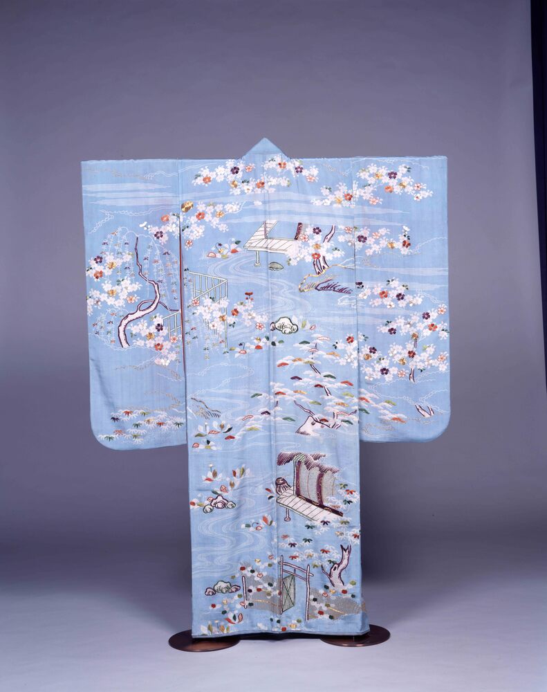 作品画像:浅葱絹縮地流水桜松庵模様単衣