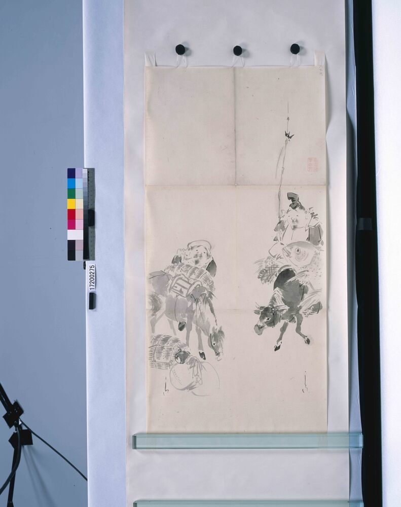 作品画像:粉本 驢馬に乗る恵比寿大黒