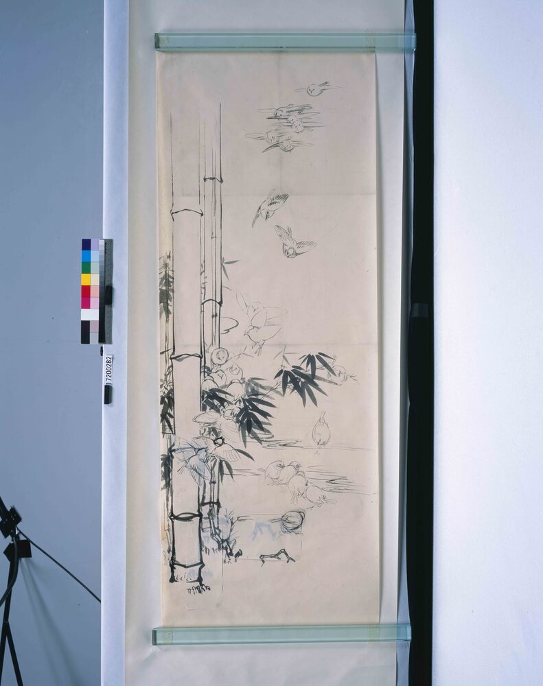 作品画像:粉本 竹林に群雀