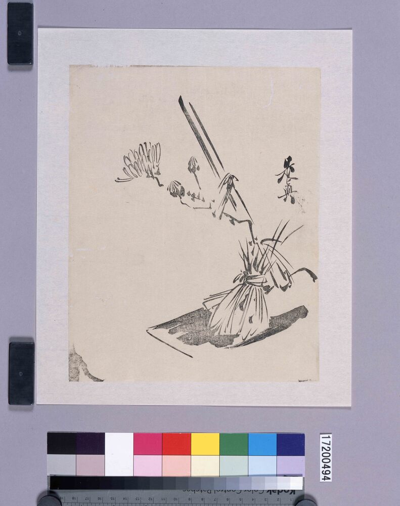 作品画像:墨版 鍬に菊苗
