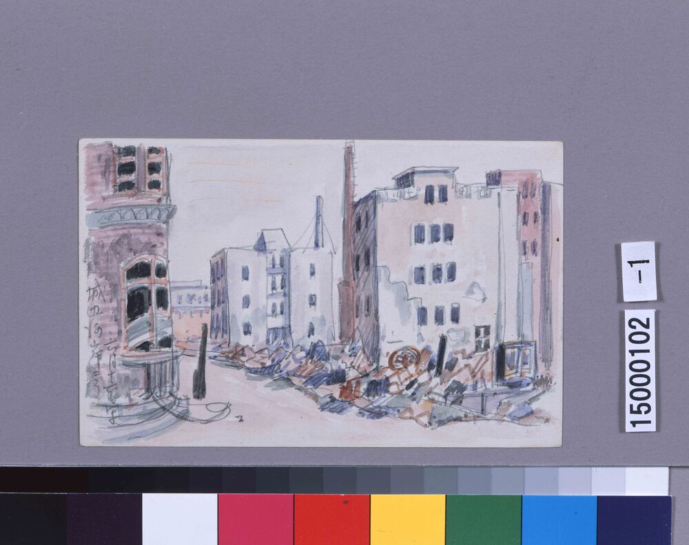 作品画像:東京戦災スケッチ21 城辺河岸ヨリ