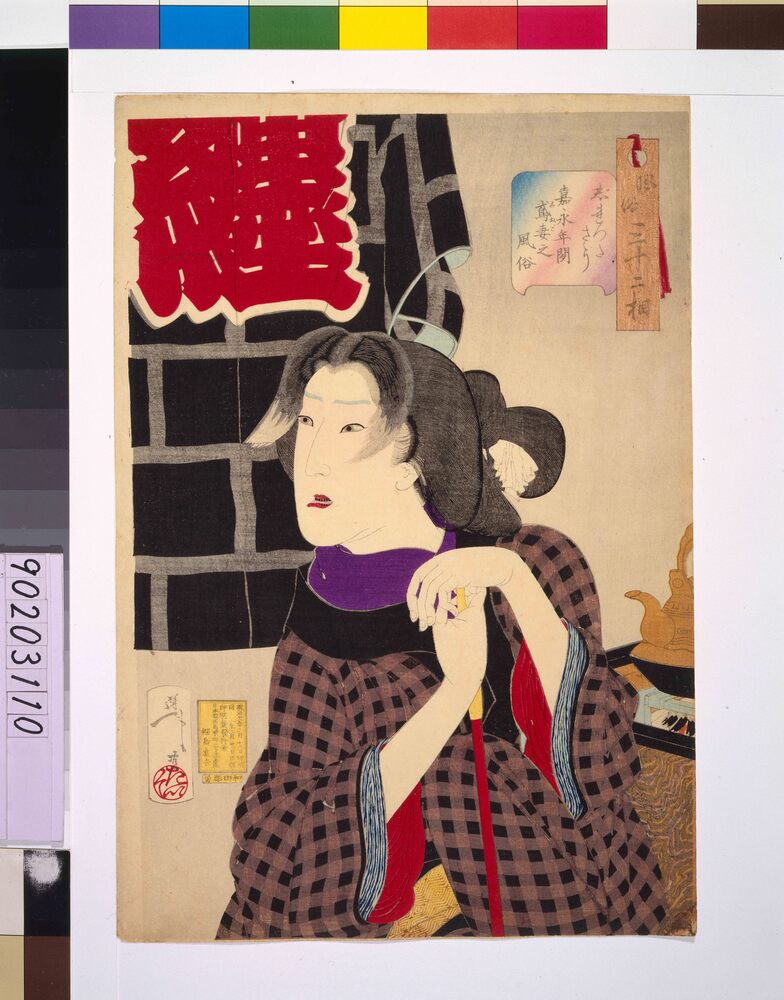 作品画像:風俗三十二相 じれったさう 嘉永年間鳶妻之風俗