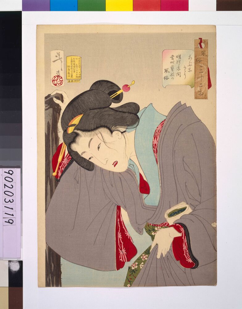 作品画像:風俗三十二相 あぶなさう 明治年間当時芸妓の風俗