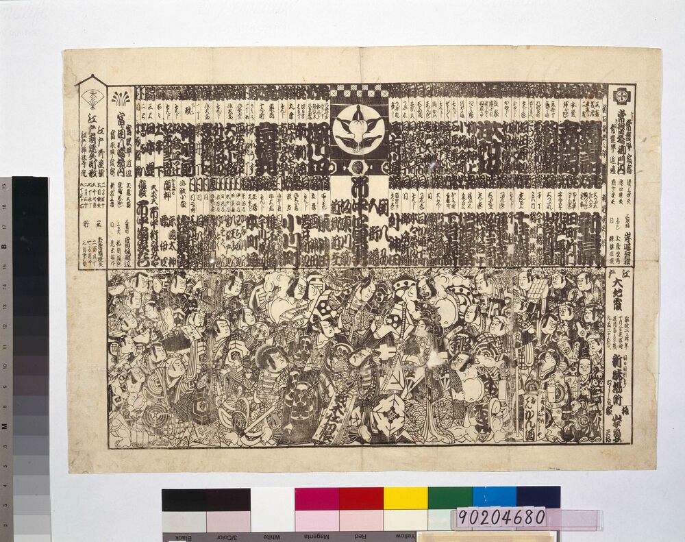 作品画像：江戸大地震新焼場附 (顔見世番付仕立)