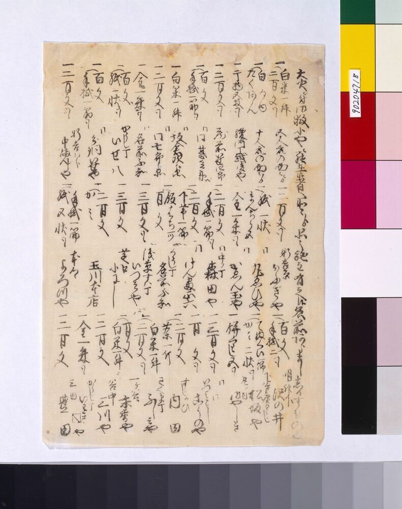 作品画像：大火ニ付御救小屋ニ罷在候者所々より品之施主有之候名前あらまし
