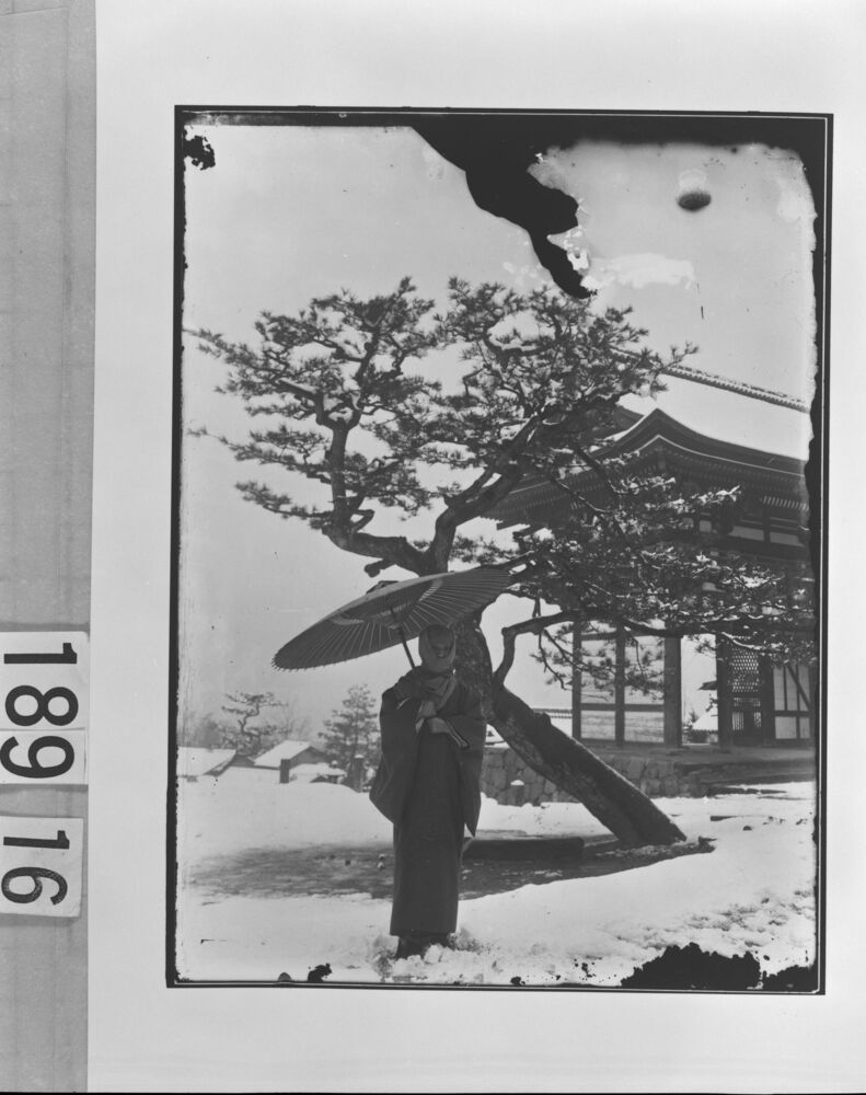 作品画像:雪の三門に立つ女性