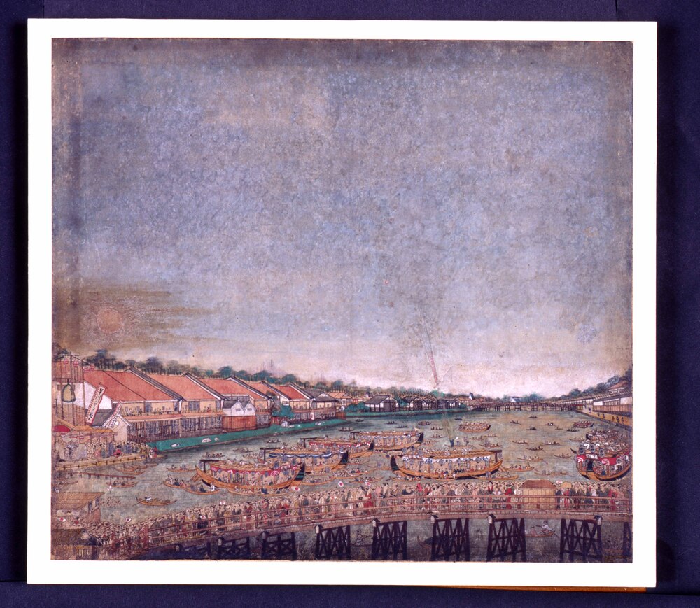 作品画像：眼鏡絵 両国橋夕涼花火見物之図