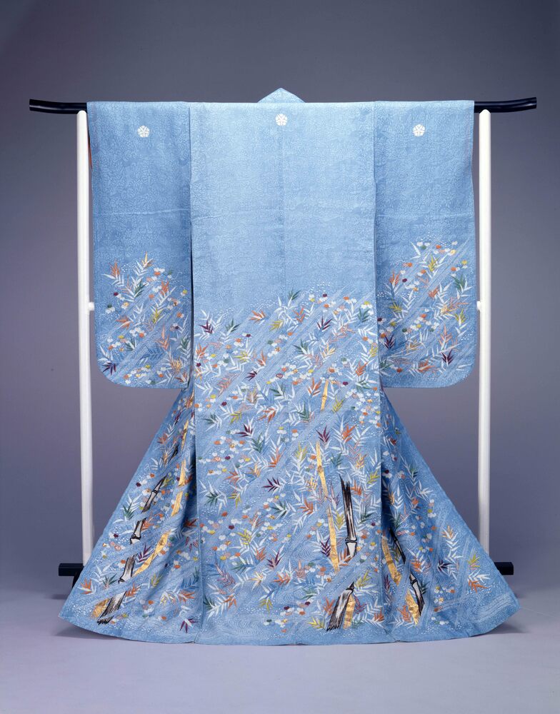 作品画像:水浅葱紋絽地嵐に竹模様御所解振袖
