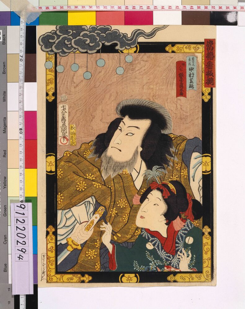 作品画像：当櫓看板揃 「優平家曲拙」 中村芝翫と坂東三津五郎