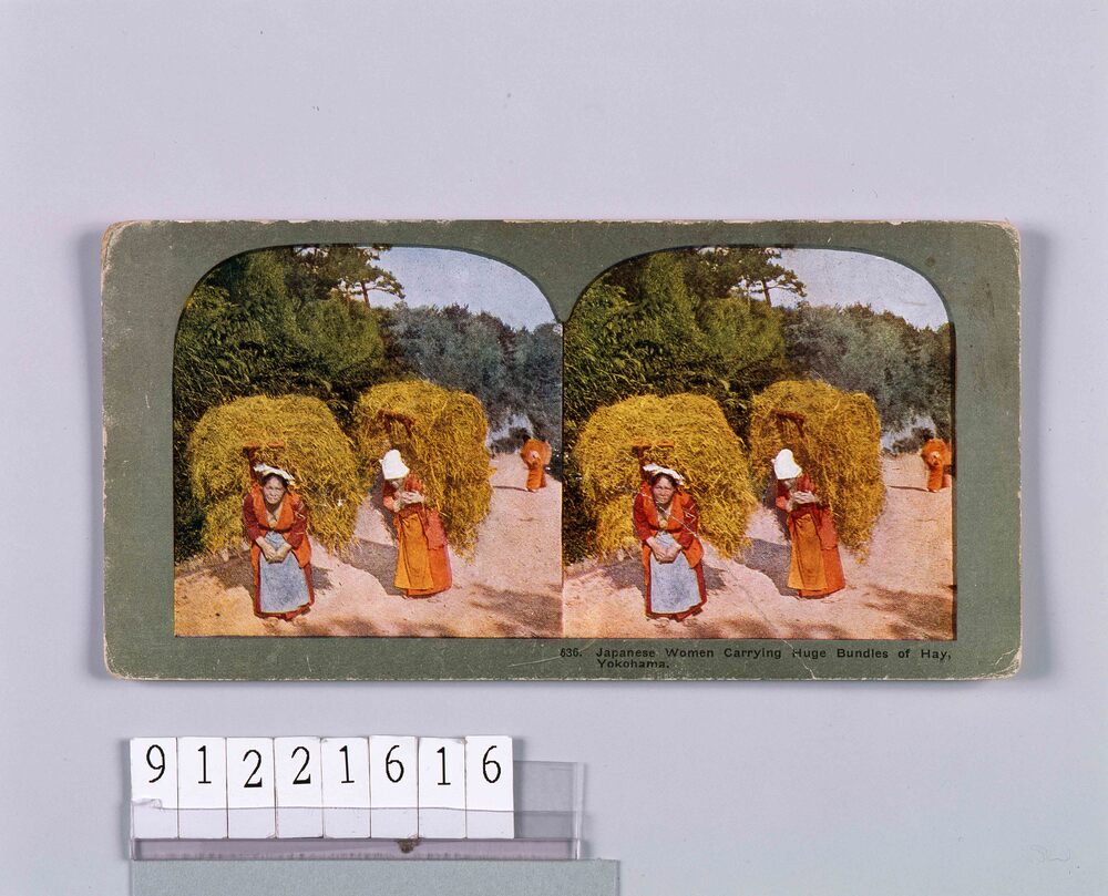 作品画像:Japanese Women Carrying Huge Bundles of Hay, Yokohama. 636