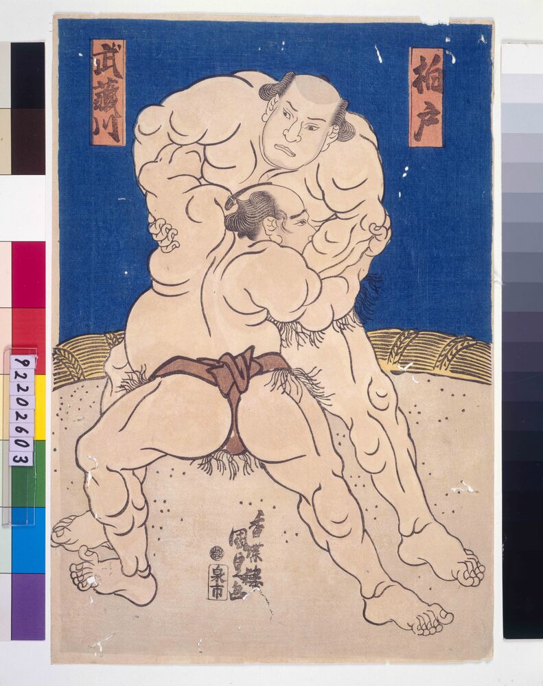 作品画像:武蔵川・柏戸・取組の図