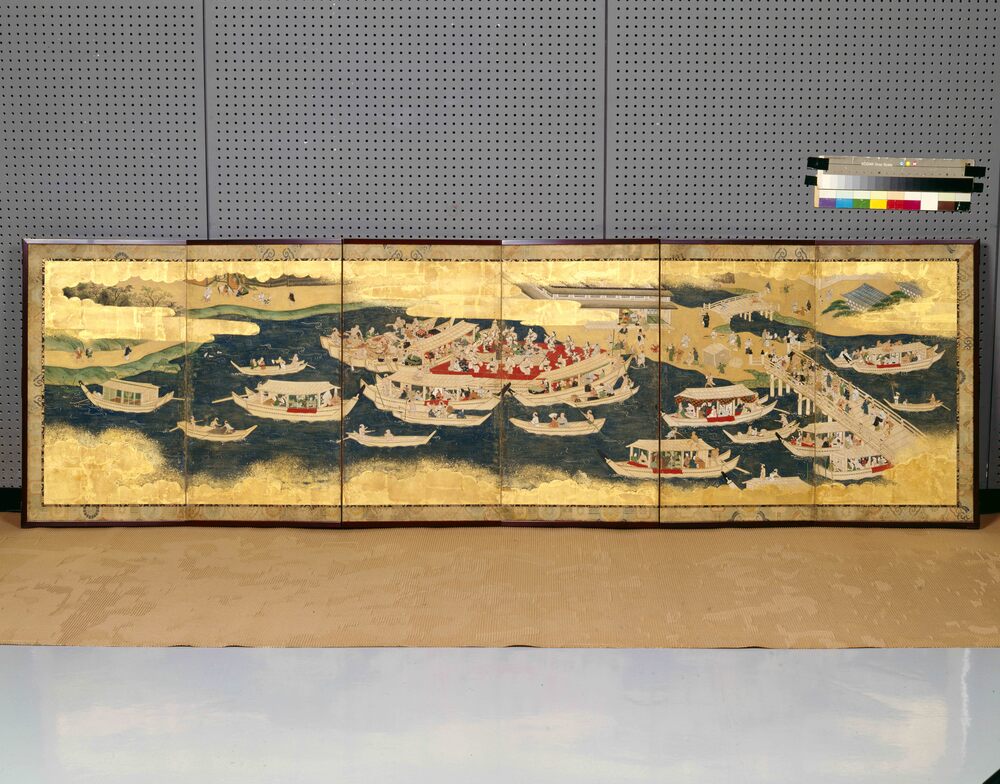 作品画像：上野花見・両国川遊図屏風　