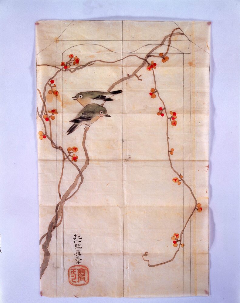作品画像:蔓梅擬目白蒔絵軸盆 下絵