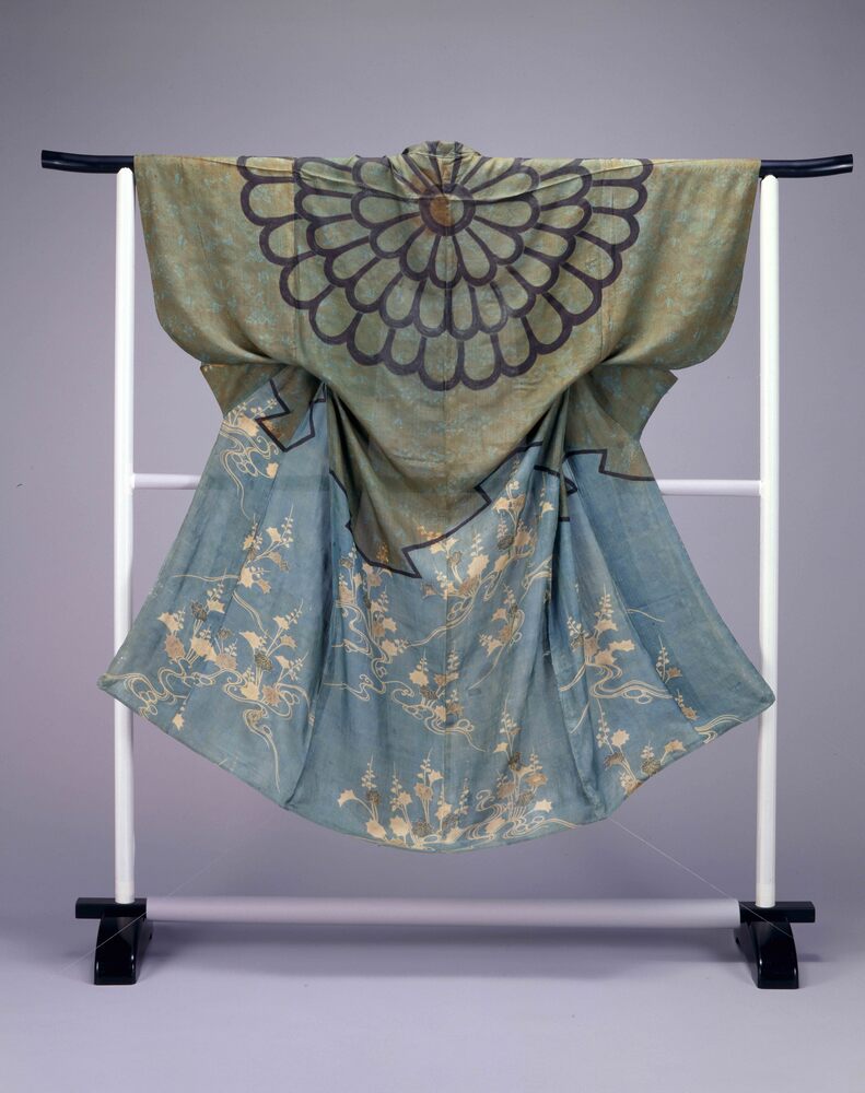 作品画像：染分平絹地花卉水草模様染被衣