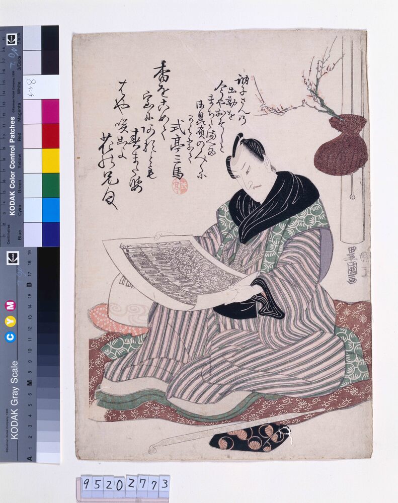 作品画像：四代目沢村宗十郎(顔見世番付を見る図)