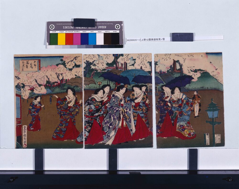 作品画像：縮緬絵　上野公園美盛桜見ノ景