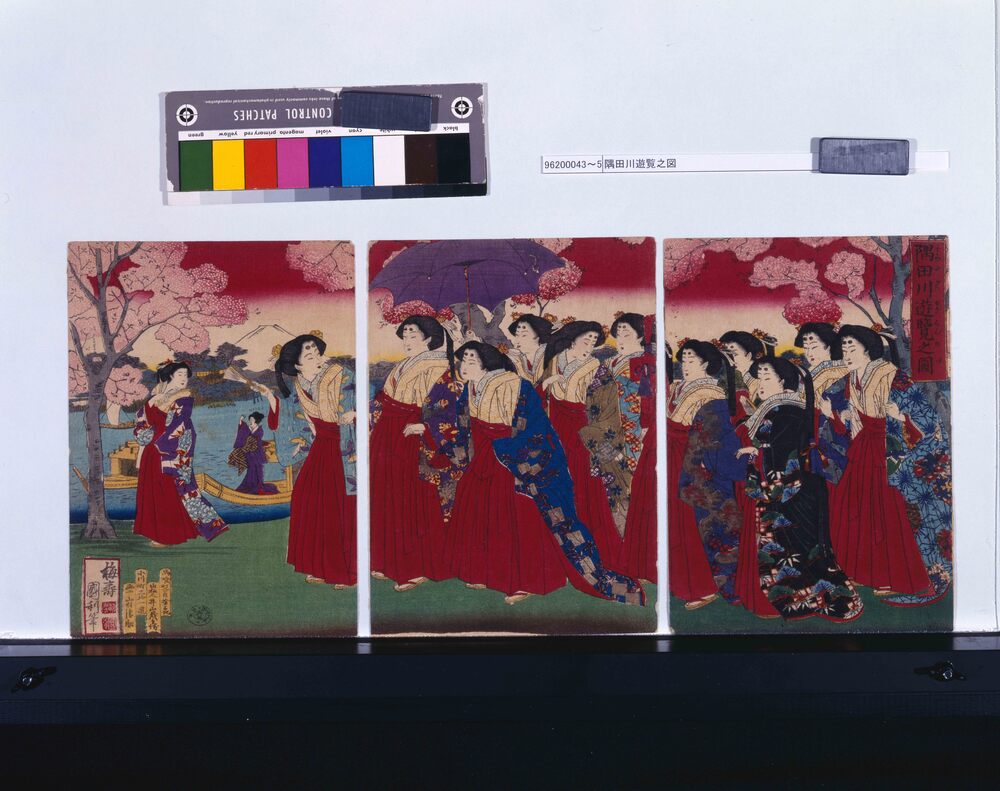 作品画像：縮緬絵　隅田川遊覧之図
