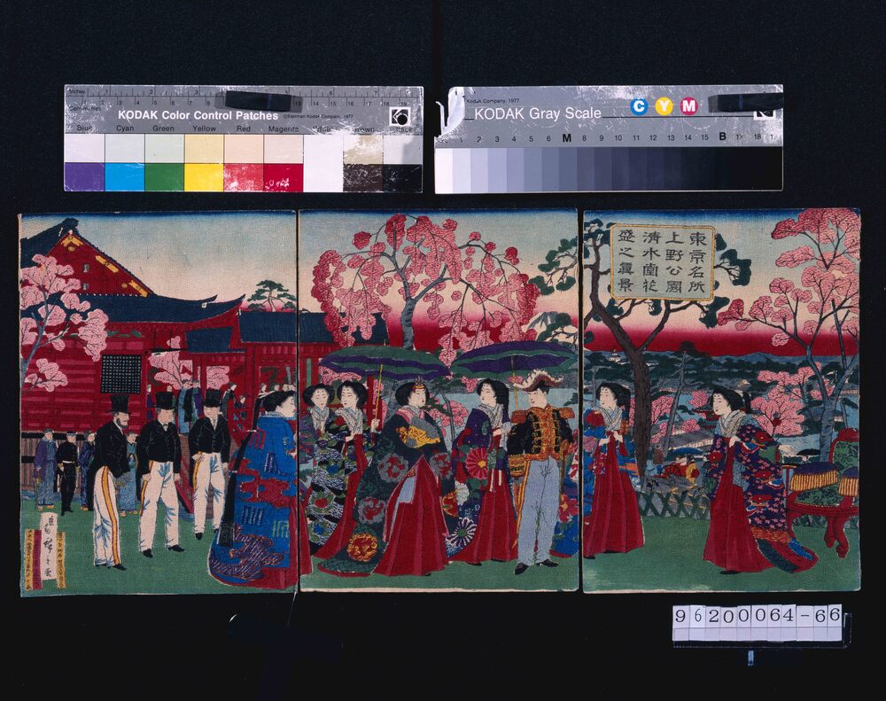 作品画像:縮緬絵 東京名所上野公園清水堂花盛之真景