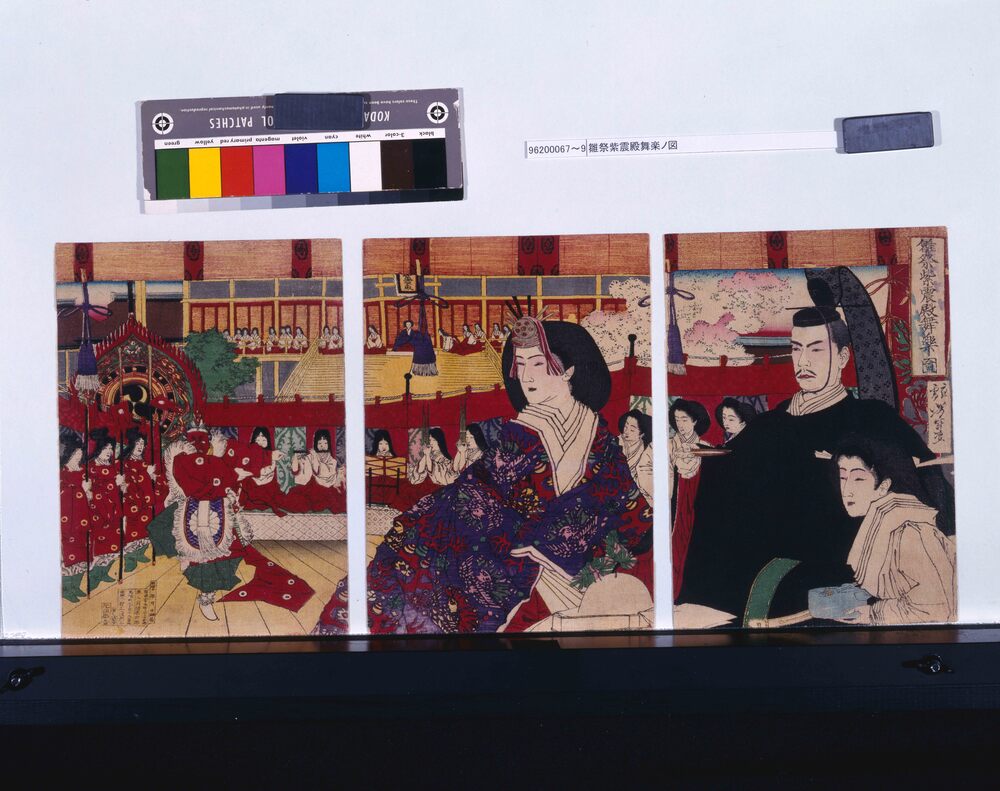 作品画像:縮緬絵 雛祭紫震殿舞楽ノ図