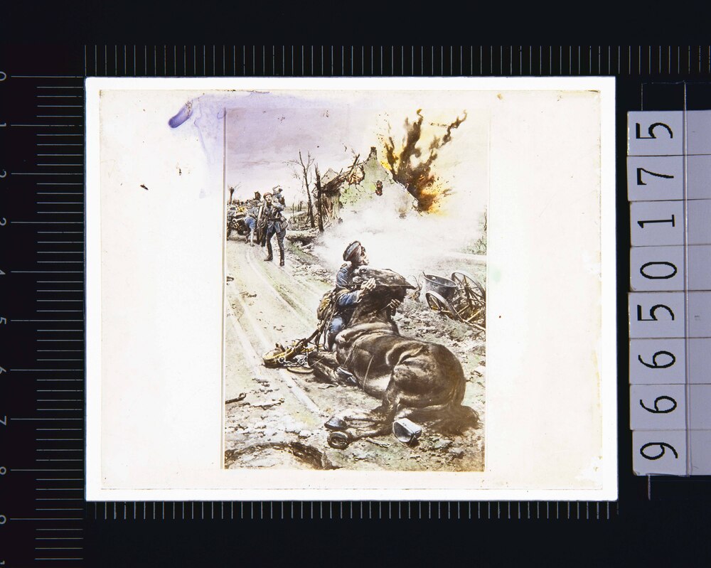 兵士と馬のいる戦場(幻燈原板)