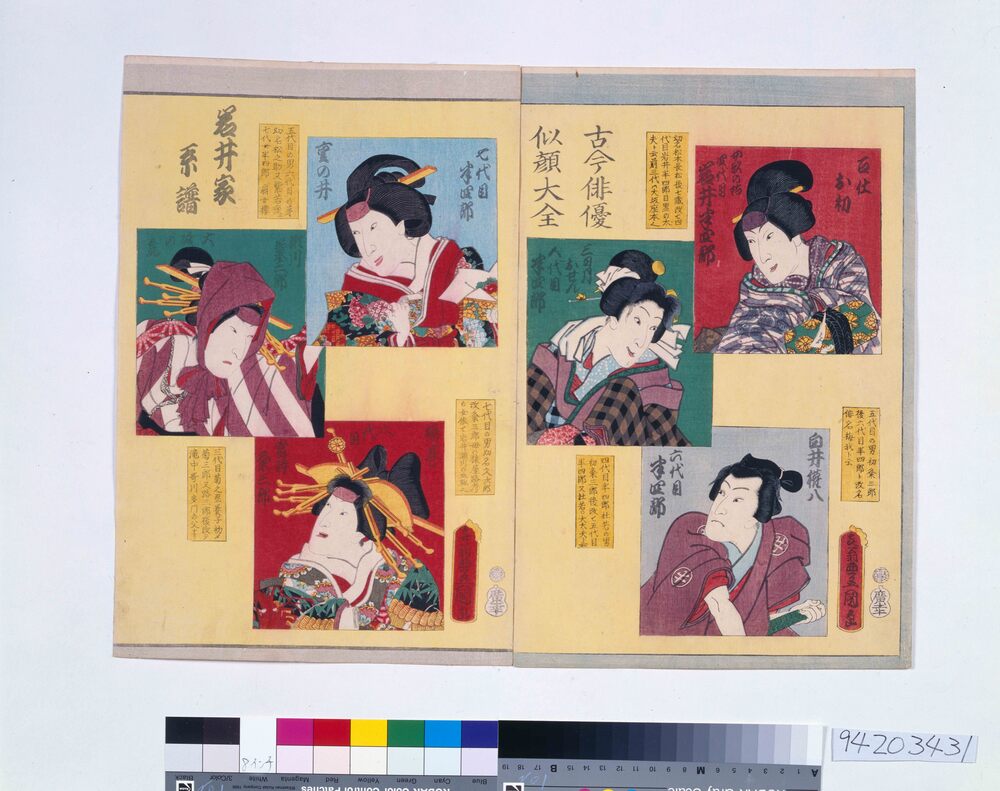 作品画像:古今俳優似顔大全 岩井家系譜 瀬川家系譜