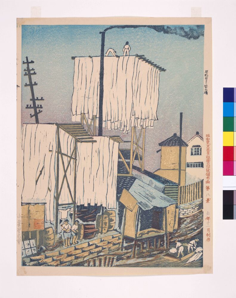作品画像:昭和東京風景版画百図絵頒布画 第八景 早稲田=染工場
