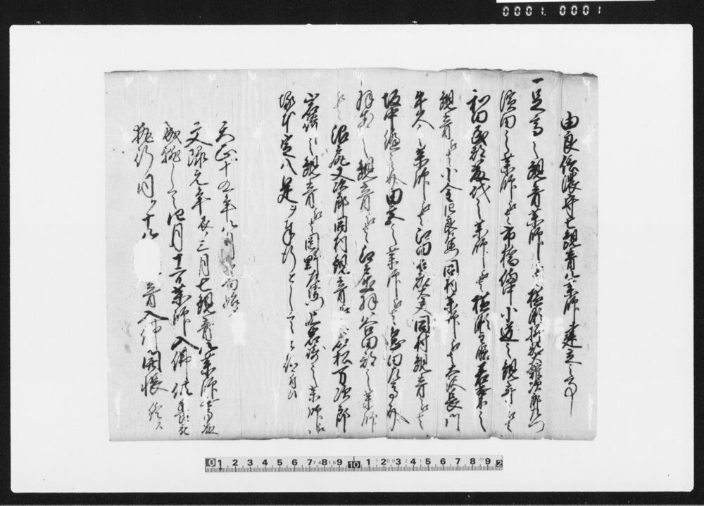 作品画像：由良信濃守七観音八薬師建立之事（観音・薬師建立の件奉行として仰付につき書付）