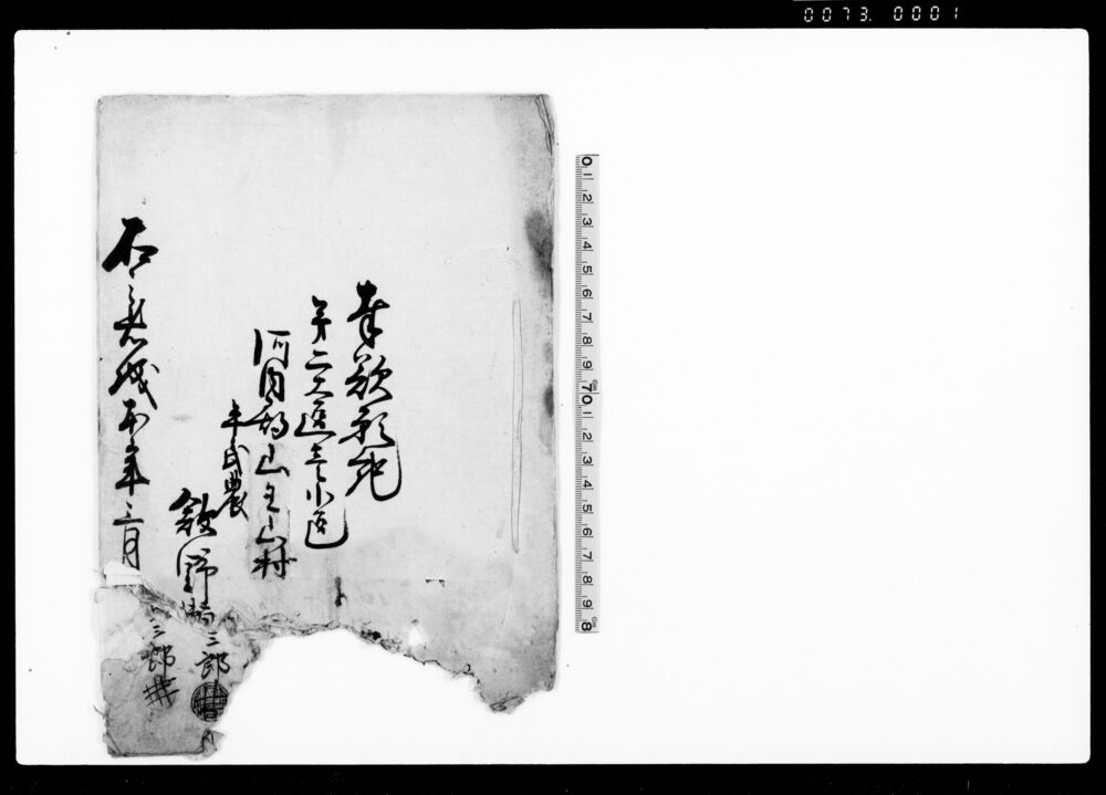 作品画像：奉歎願記（河内郡山王山村館野 [   ]（欠損）釈放願）