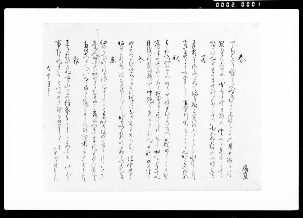 作品画像：詠草懐紙(春・夏・秋・冬・恋・雑)