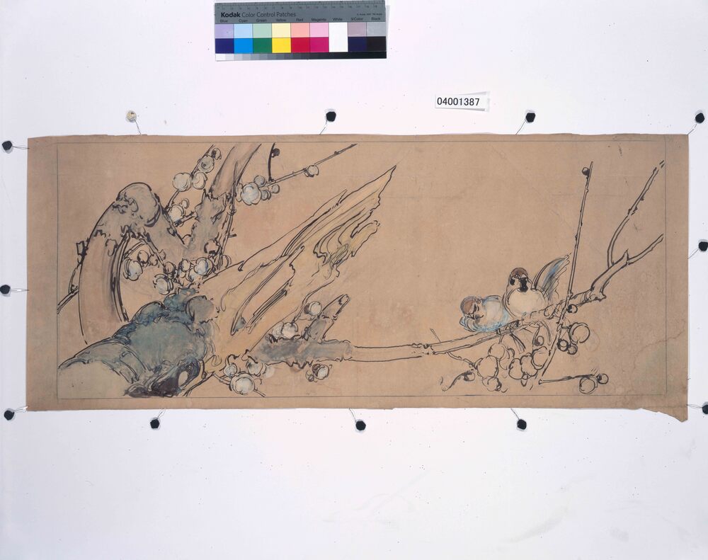 作品画像：下絵 梅に雀