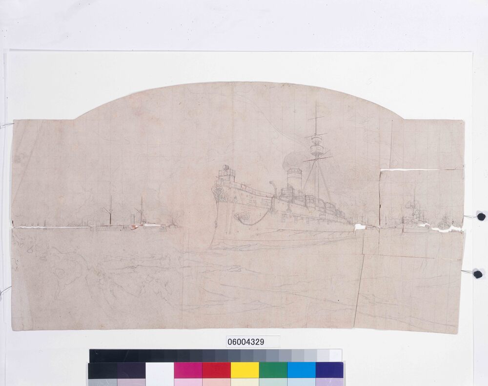 作品画像：下絵「黄海之戦実景 其二」